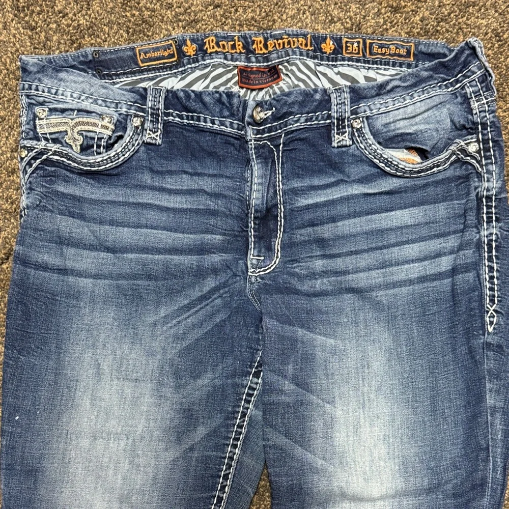 Rock Revival Women’s Amberlight Jeans Sequins 36 18 18W Excellent Cond Easy Boot - Picture 8 of 12